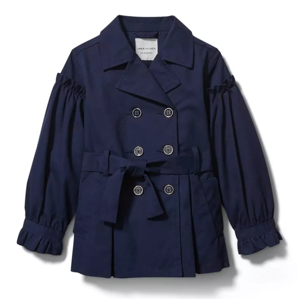 Nwot Girls Merchant Marine Ruffled Belted Trench Coat Size 56